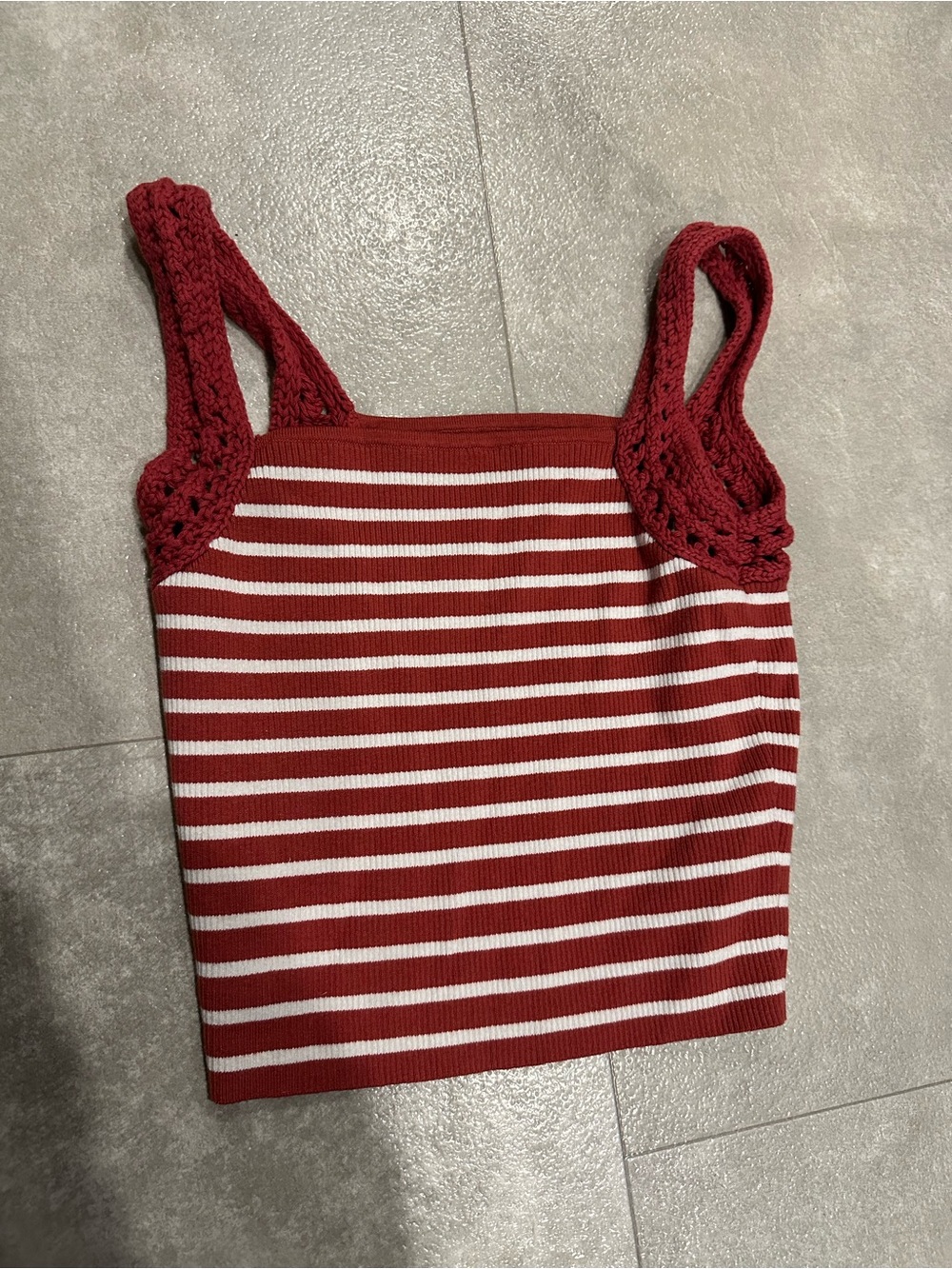 Aerie Striped Red and White Knit Tank Top with Crochet Straps